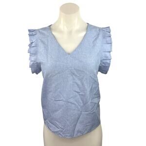 LK's Boutique Women's Blue Ruffle Frill Sleeves V-Neck Summer Blouse Top Sz S
